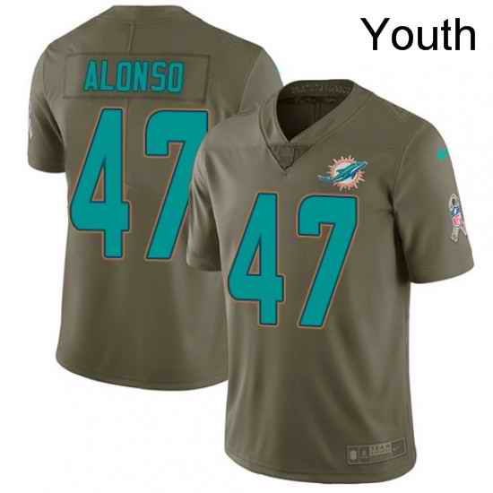 Youth Nike Miami Dolphins 47 Kiko Alonso Limited Olive 2017 Salute to Service NFL Jersey